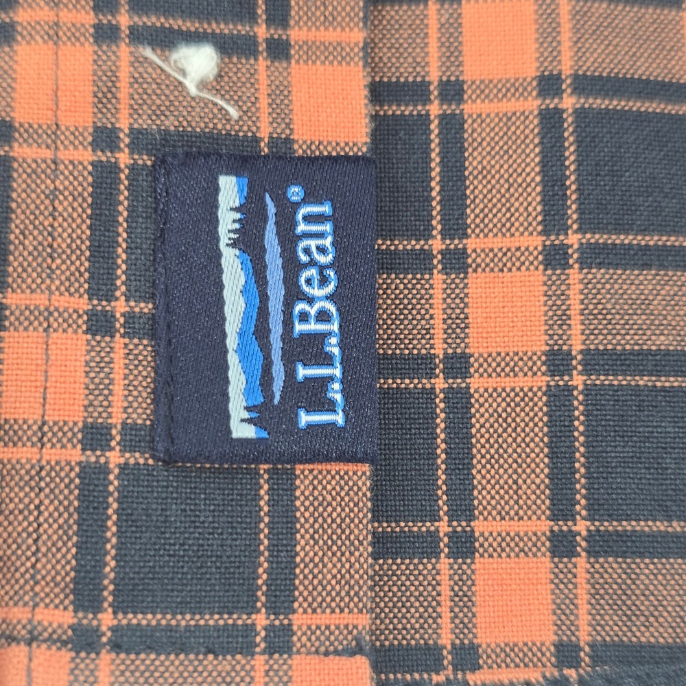 L.L. Bean Button Down Shirt Mens XL Orange Navy Plaid Slightly Fitted - Picture 13 of 16